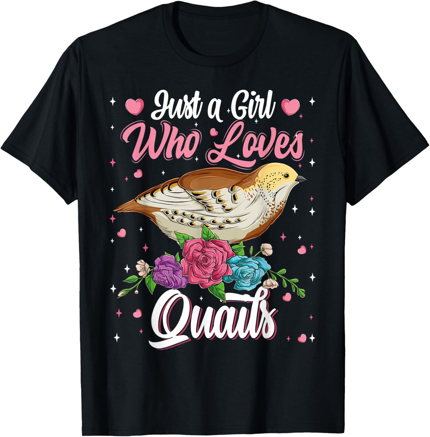 Just A Girl Who Loves Quails Birds Lovers Birdwatching Girls T-Shirt - T-Shirt | Black