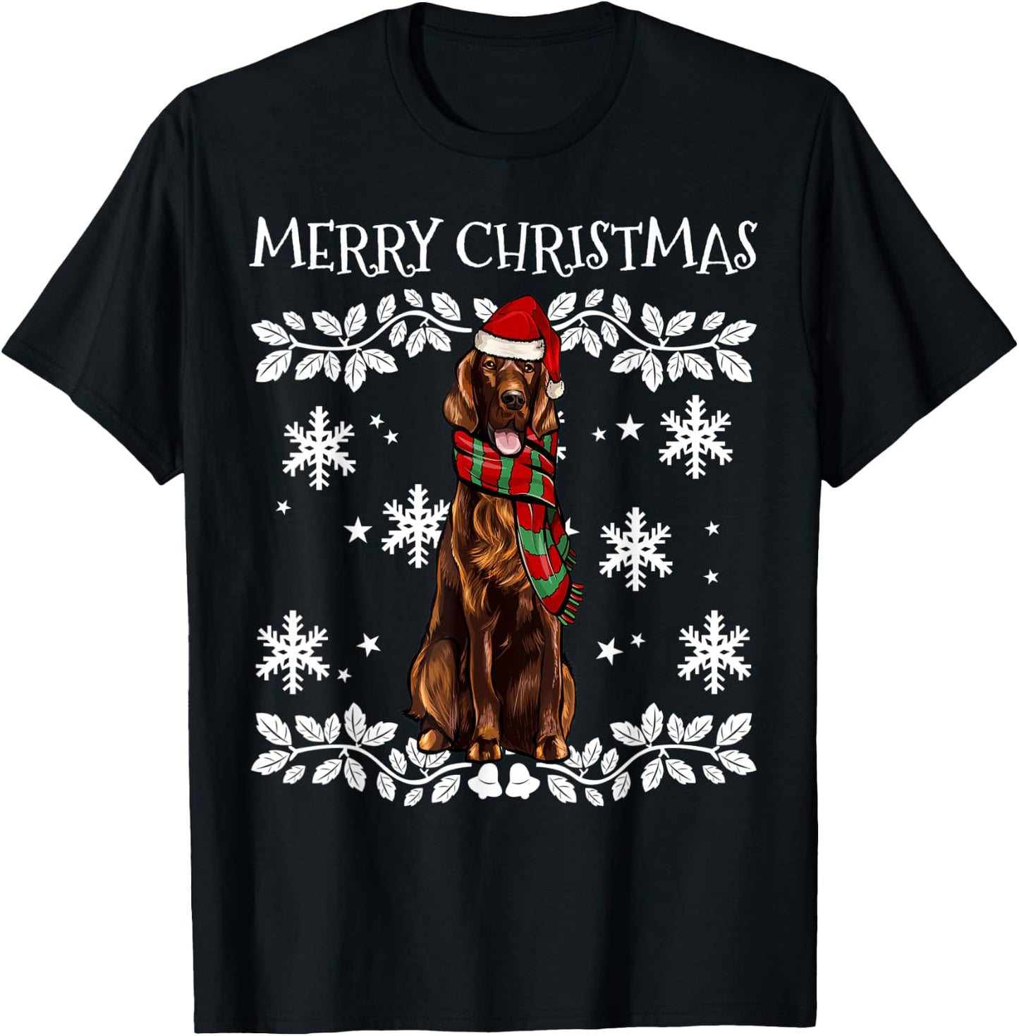 Merry Christmas Setter Irish Ugly Christmas T-Shirt - T-Shirt | Black