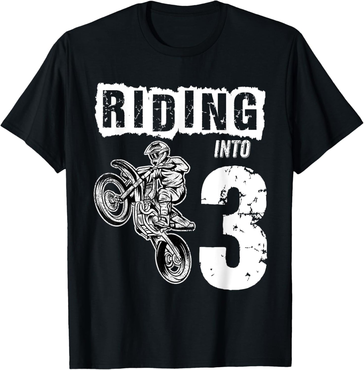 Riding Into 3 Years Old 3rd Birthday Boy Dirt Bike Party T-Shirt - T-Shirt | Black