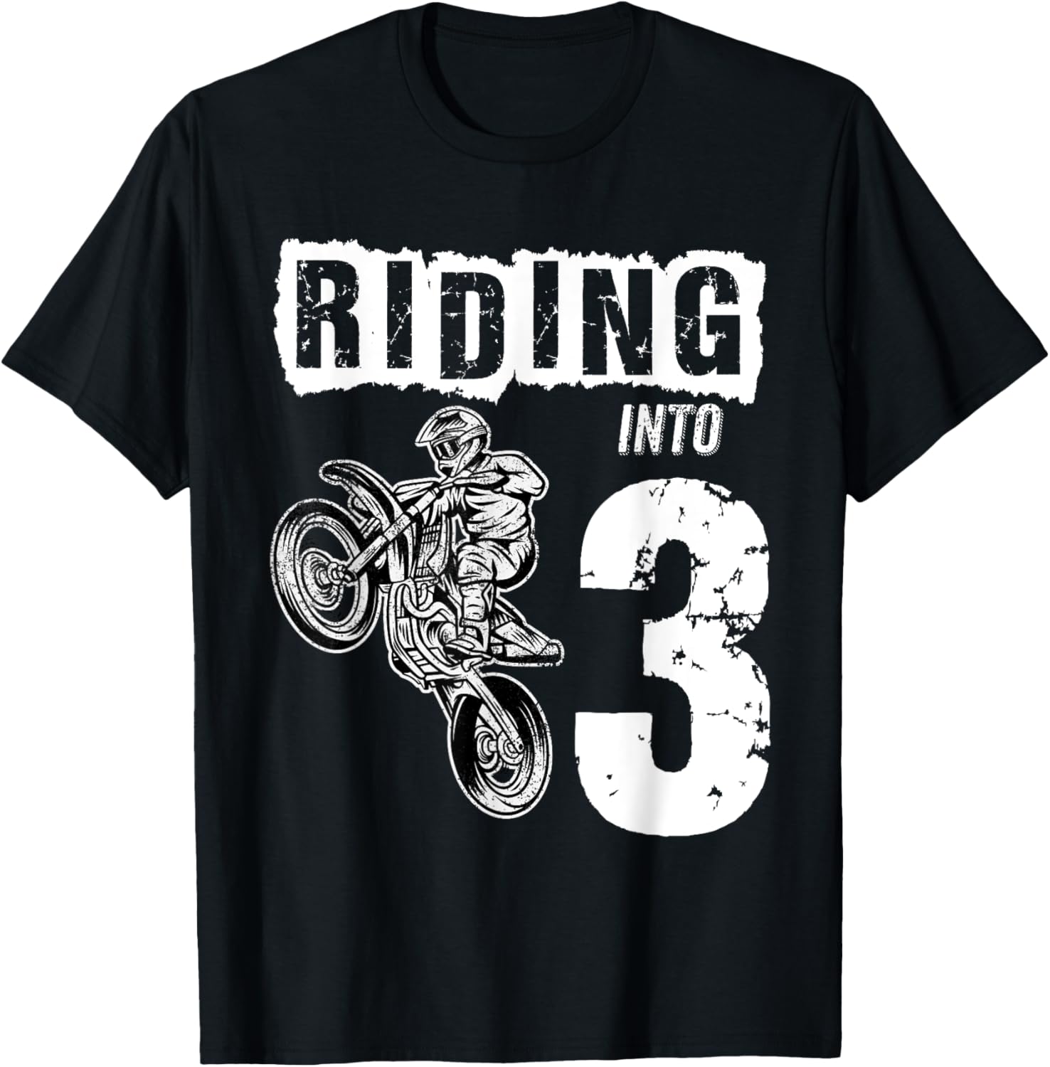 Riding Into 3 Years Old 3rd Birthday Boy Dirt Bike Party T-Shirt - T-Shirt | Black