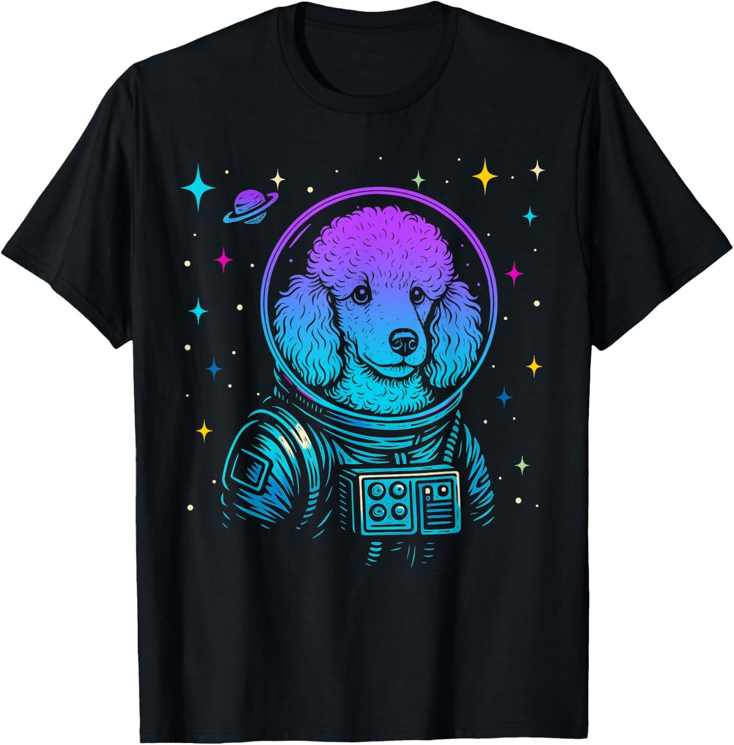 Colorful Astronaut Poodle Space Galaxy Dog Lovers T-Shirt - T-Shirt | Black