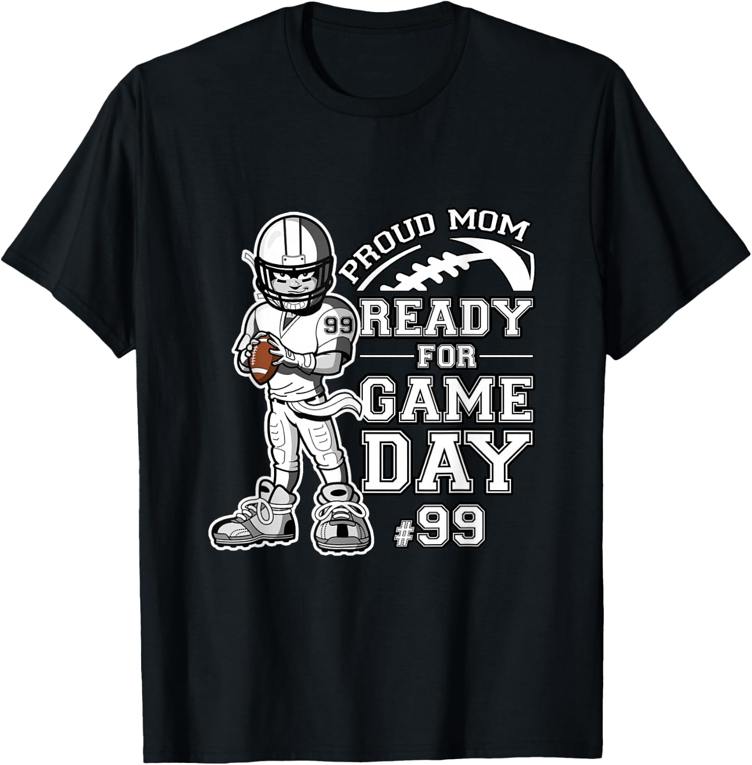Custom Proud Football Mom Number 99 Personalized T-Shirt - T-Shirt | Black