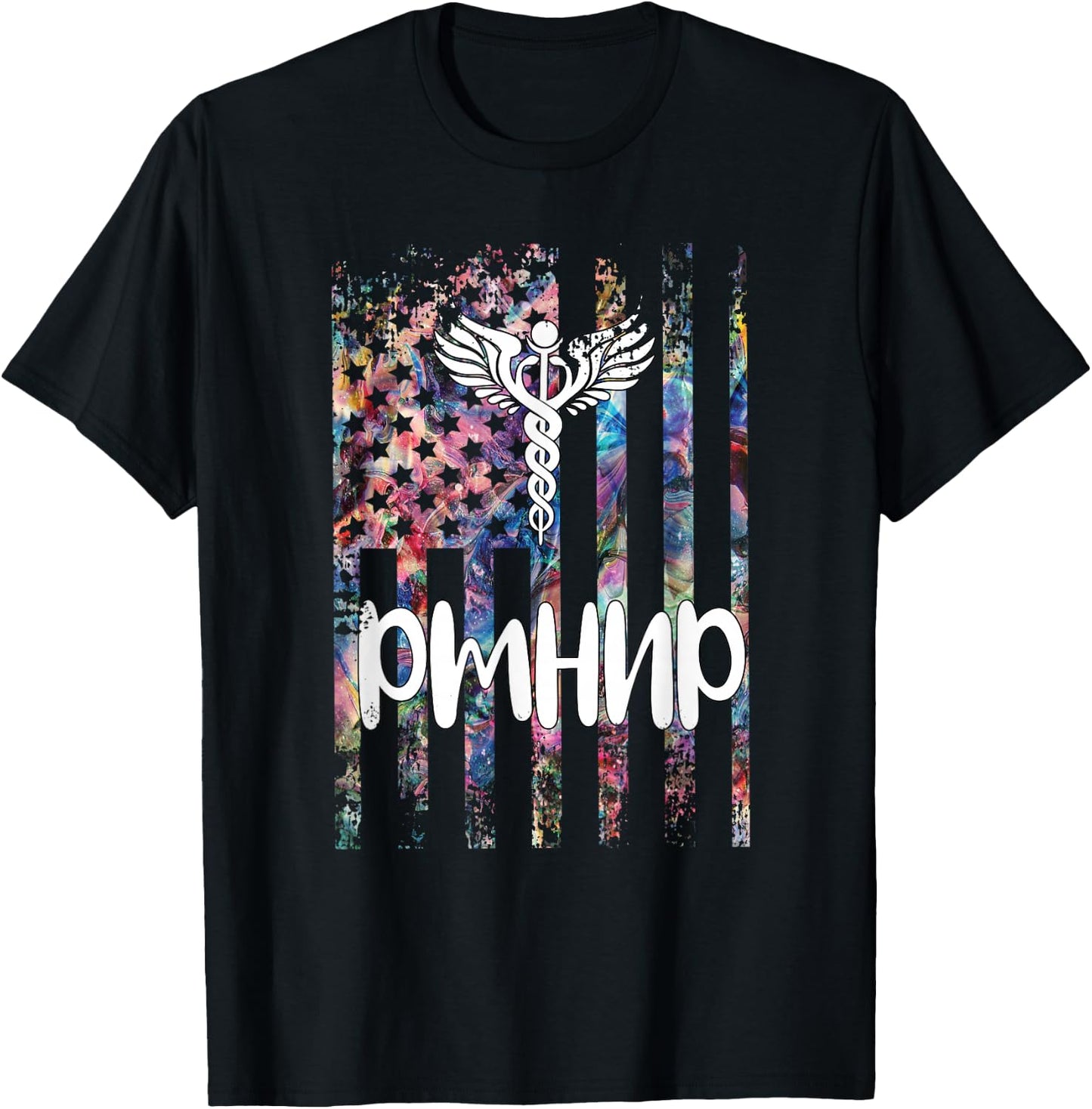 PMHNP US Flag Psychiatric Mental Health Nurse Practitioner T-Shirt - T-Shirt | Black