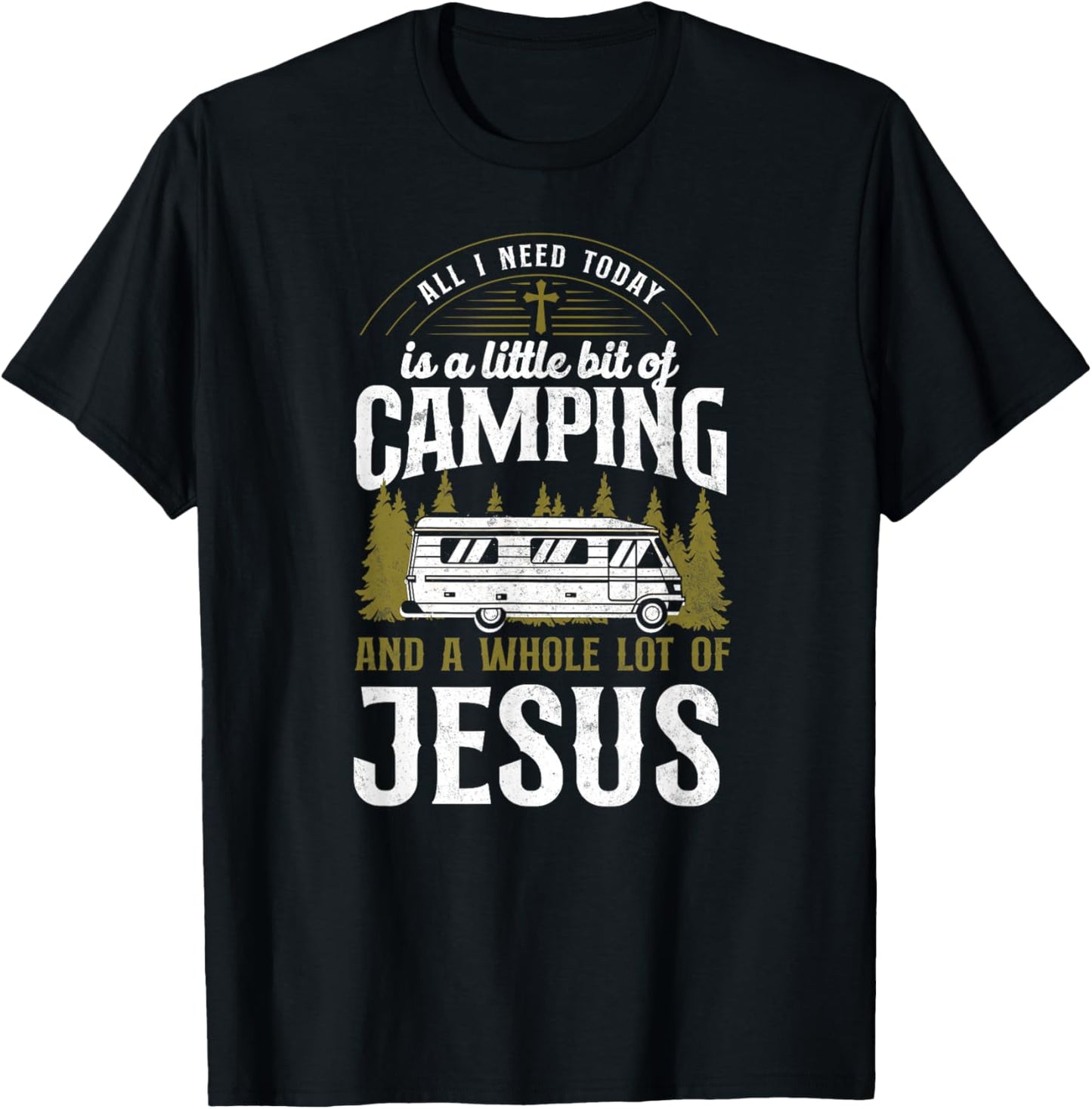 A Little Bit Of Camping And Jesus Motorhome Campervan T-Shirt - T-Shirt | Black