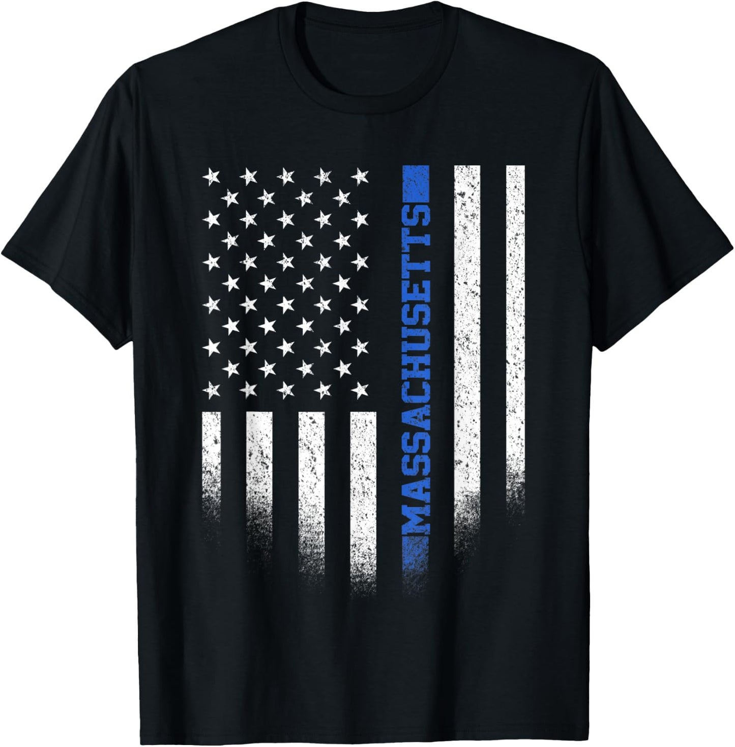 Massachusetts State Blue Line US Flag MA Police Officer T-Shirt - T-Shirt | Black