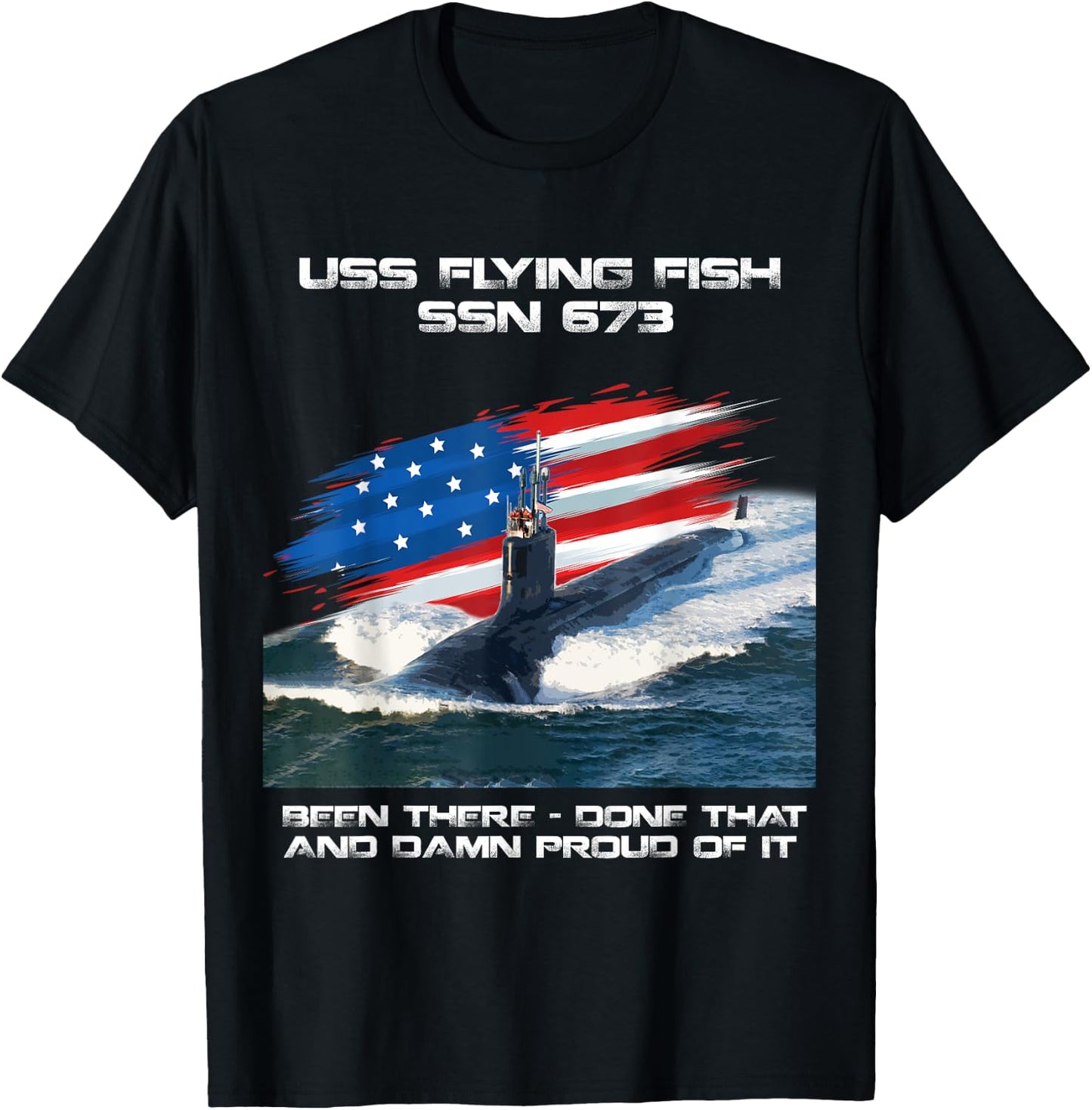 USS Flying Fish SSN-673 American Flag Submarine Veteran Xmas T-Shirt - T-Shirt | Black
