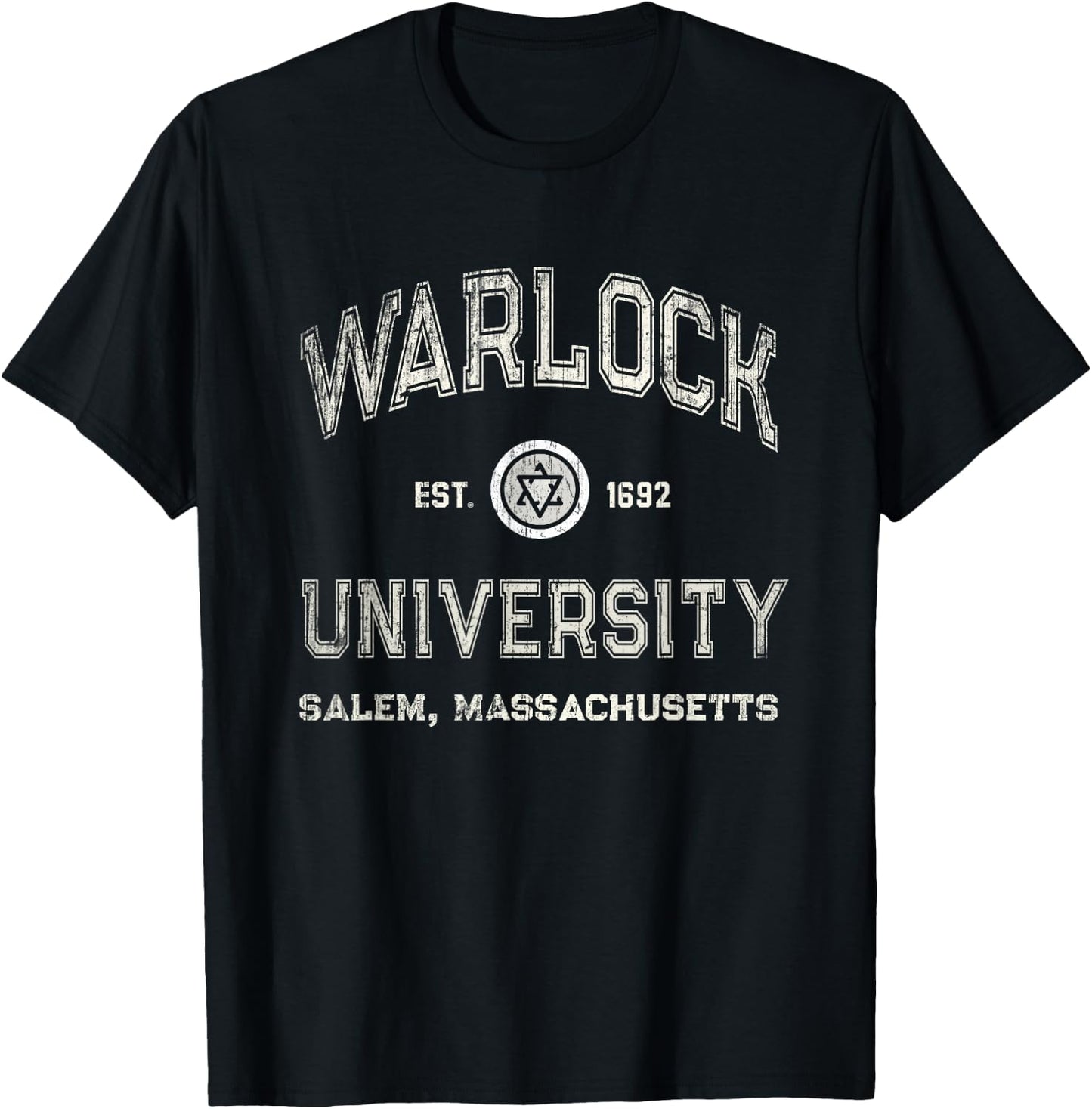 Funny WARLOCK UNIVERSITY Salem Wizard Graduated Witches Crew T-Shirt - T-Shirt | Black