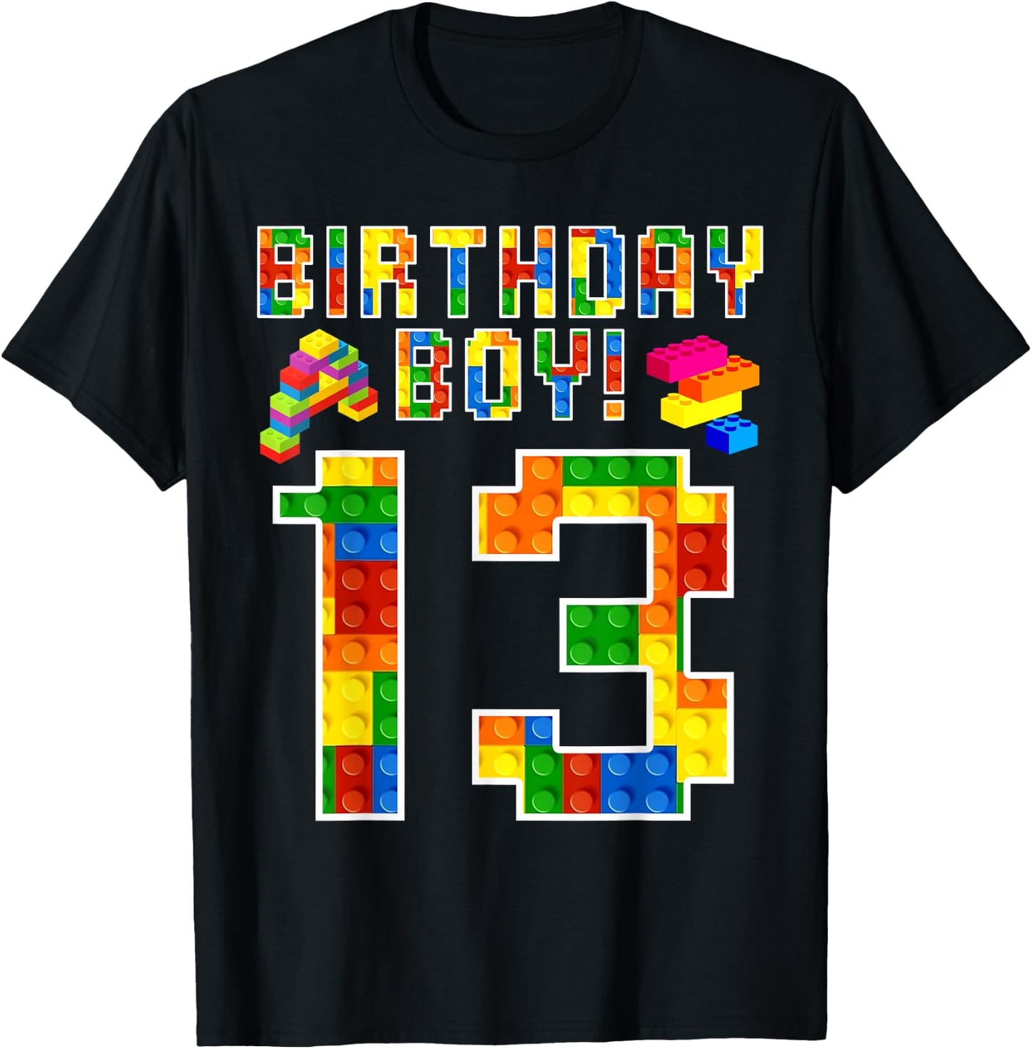 Perfect 13th Birthday 13 Years Old Block Building Boy Kids T-Shirt - T-Shirt | Black