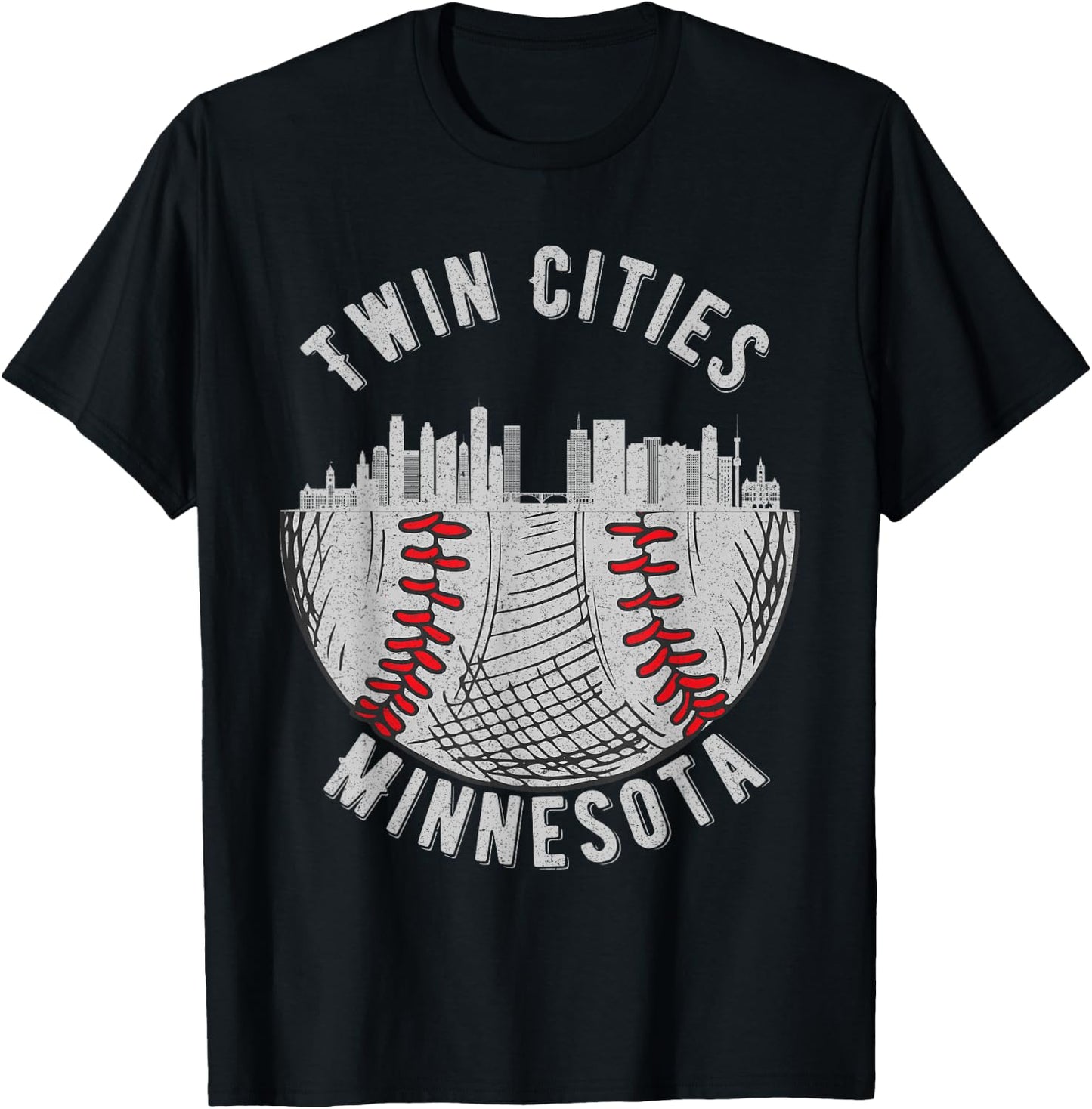 Cool Twin Cities Minnesota MN Baseball Skyline St. Paul-MPLS T-Shirt - T-Shirt | Black