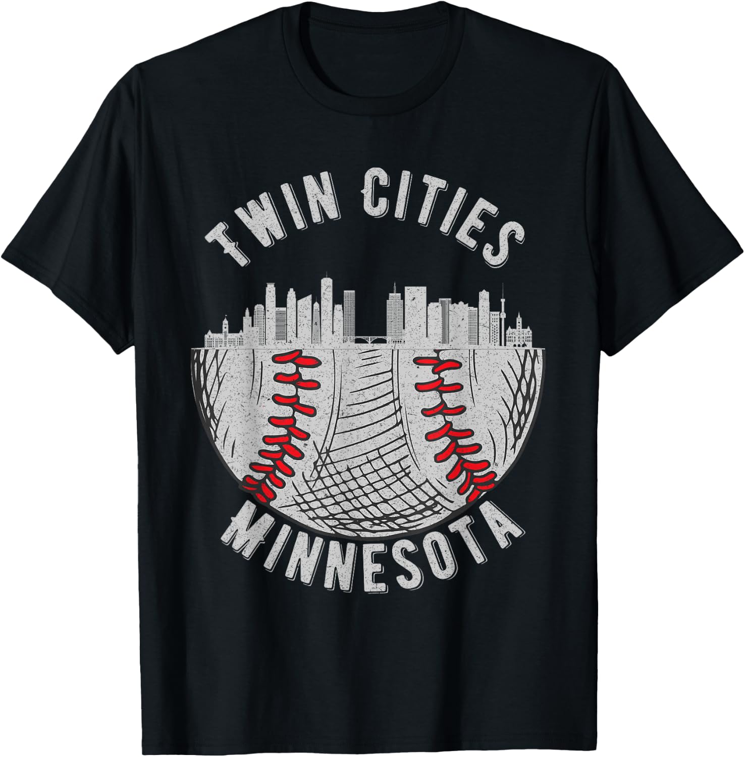 Cool Twin Cities Minnesota MN Baseball Skyline St. Paul-MPLS T-Shirt - T-Shirt | Black