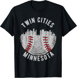 Cool Twin Cities Minnesota MN Baseball Skyline St. Paul-MPLS T-Shirt - T-Shirt | Black