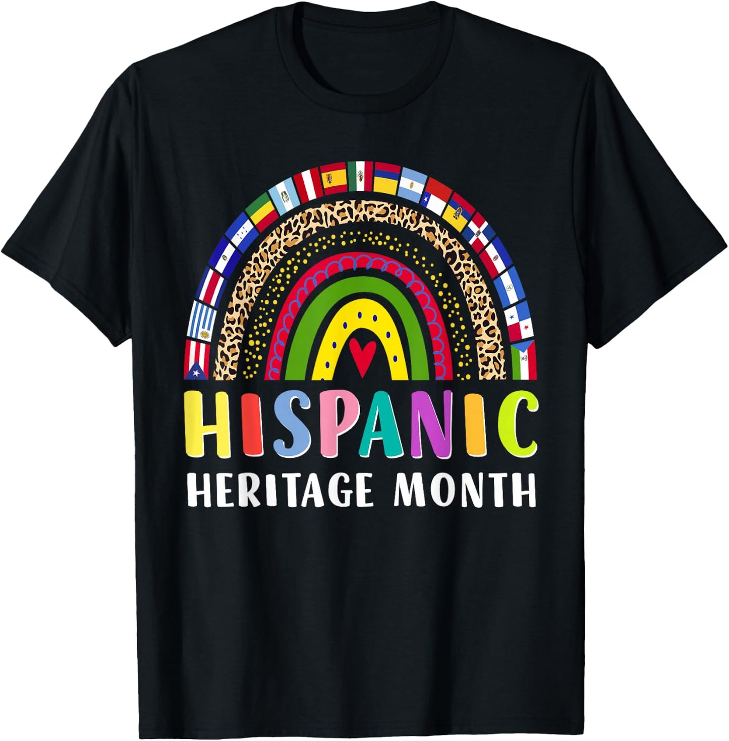 Hispanic Heritage Month Rainbow Latino Countries Flags T-Shirt - T-Shirt | Black