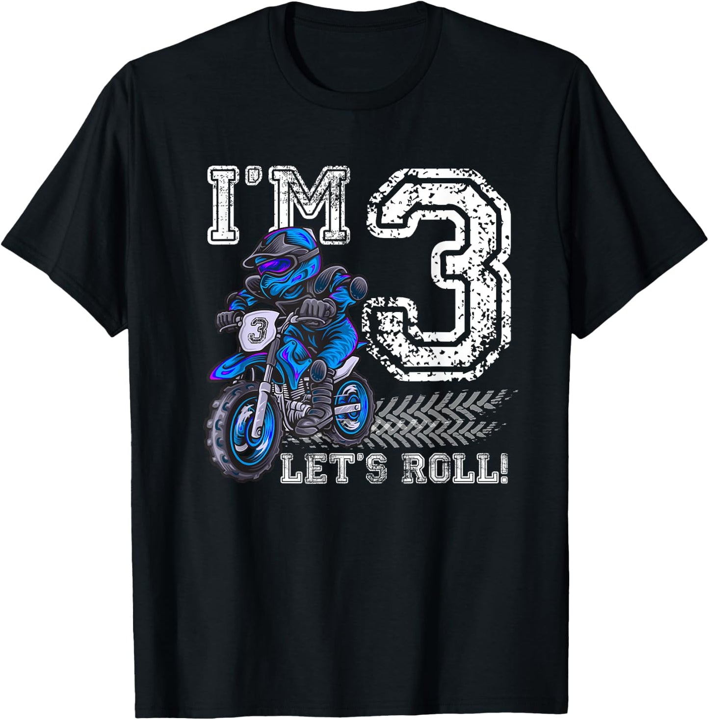 I'm 3 Let's Roll 3rd Birthday Dirt Bike Motocross Kids T-Shirt - T-Shirt | Black