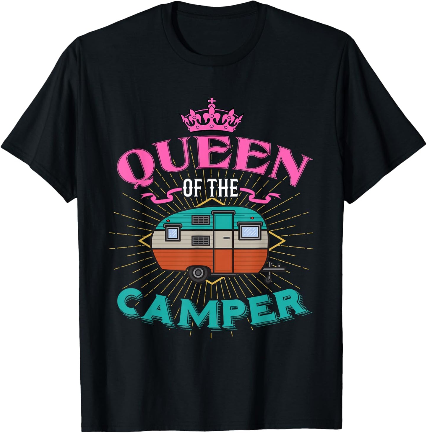 Queen of the Camper Women and Girls Camping T-Shirt - T-Shirt | Black
