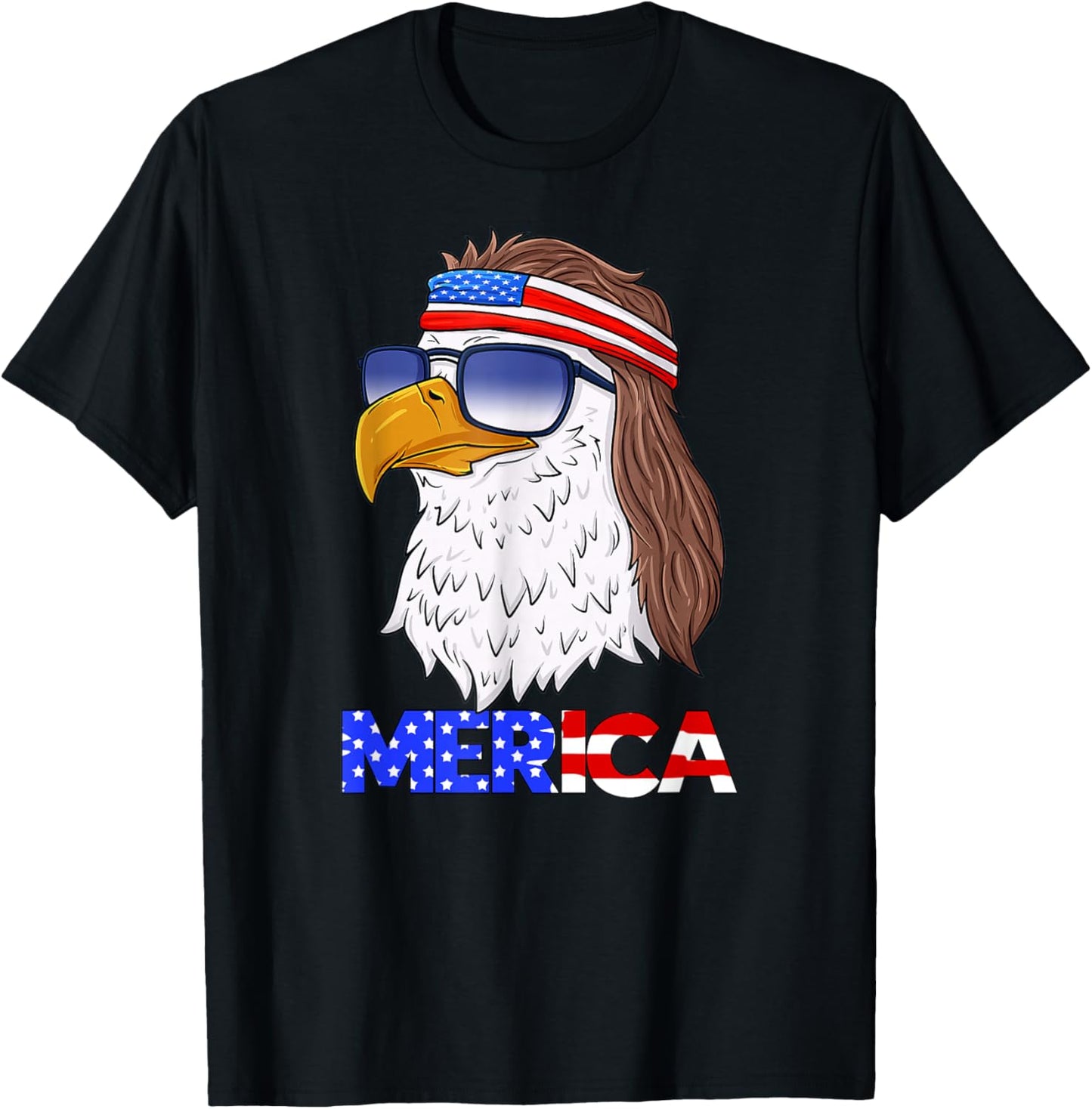 American Bald Eagle Mullet 4th of July USA Flag Funny Merica T-Shirt - T-Shirt | Black