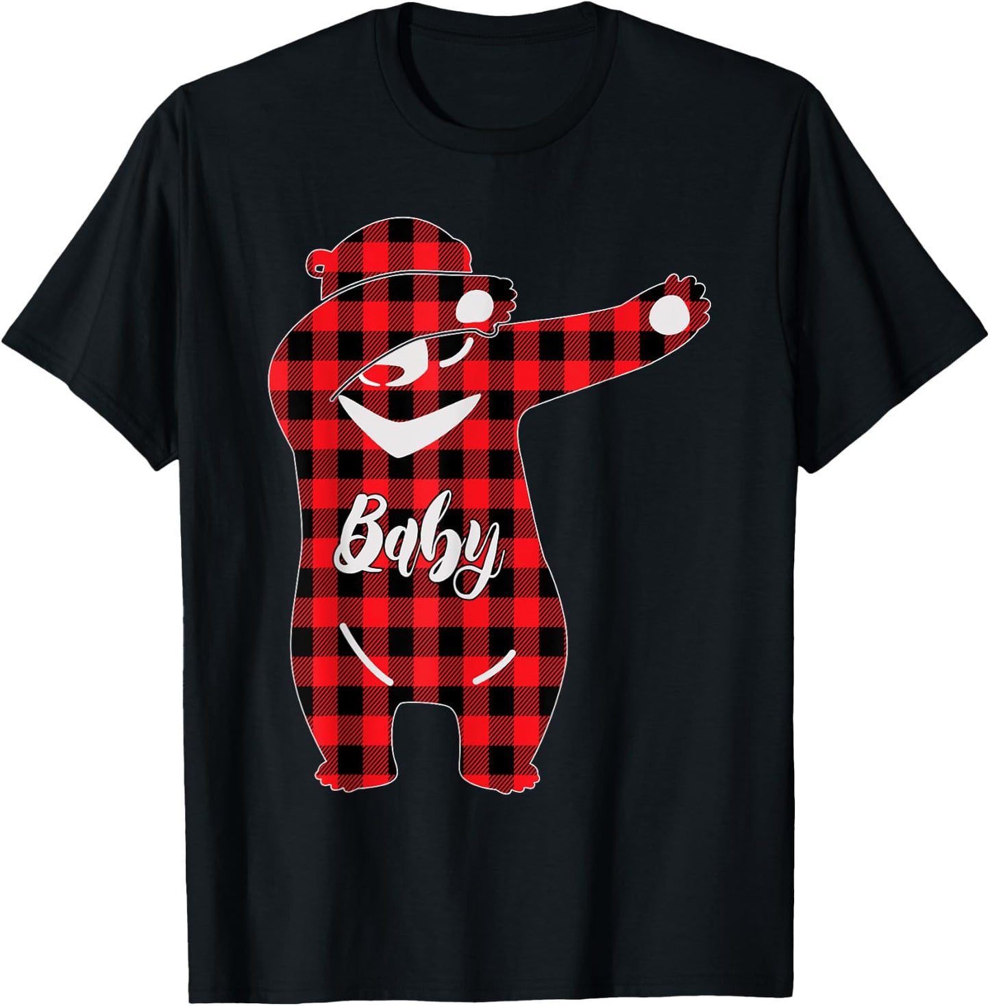 Kids Red Plaid Dabbing Baby Bear Pajama Christmas T-Shirt - T-Shirt | Black