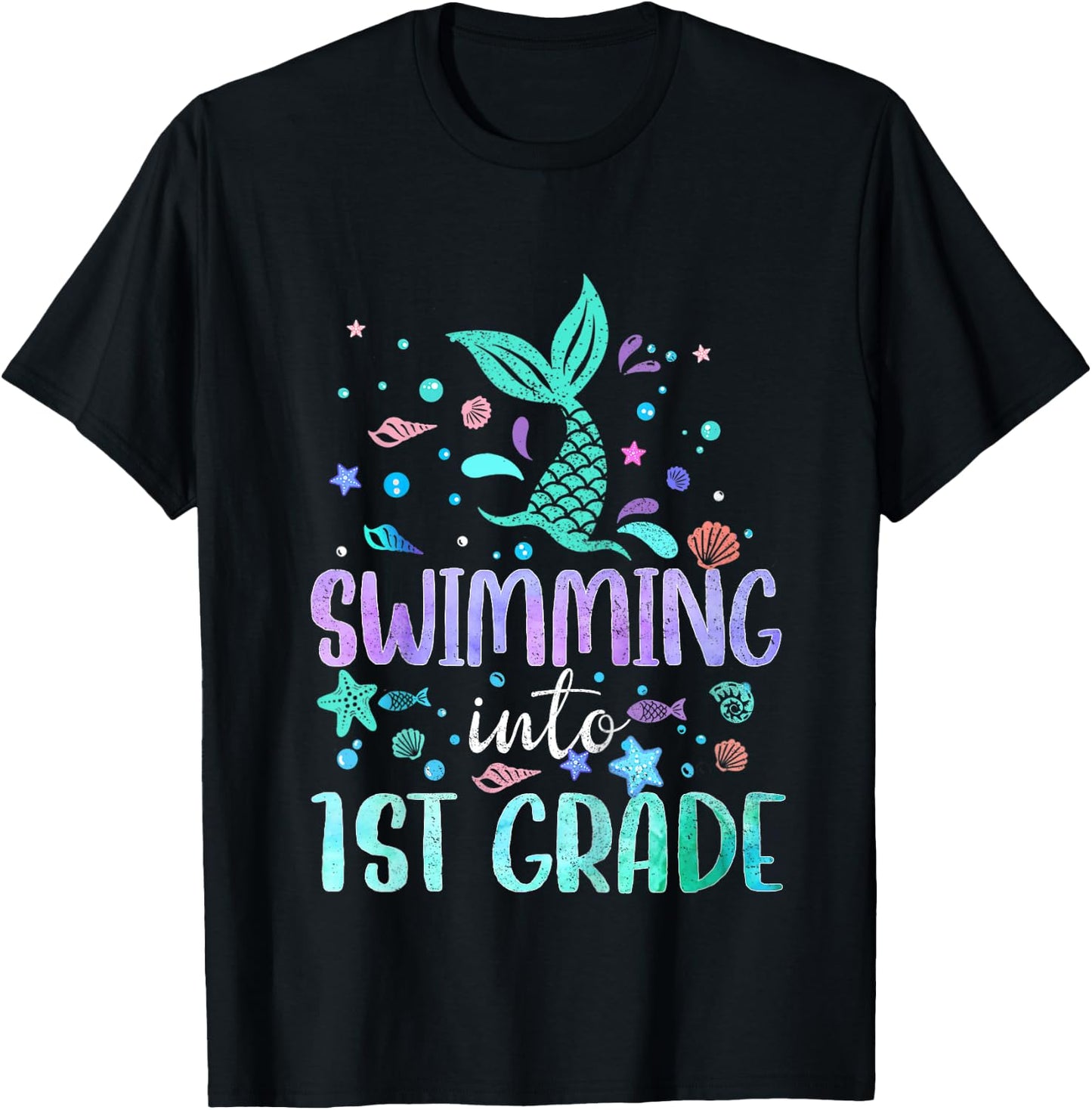 Swimming into 1st Grade Mermaid Student Girls Back To School T-Shirt - T-Shirt | Black