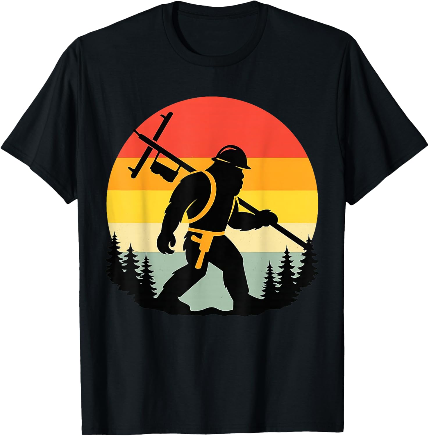 Retro Bigfoot Lineman Power Worker Sasquatch Electric Humor T-Shirt - T-Shirt | Black