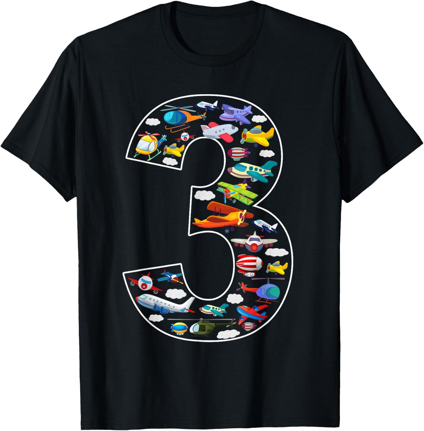 3rd Birthday Airplane Helicopter 3 Year Old Birthday Party T-Shirt - T-Shirt | Black
