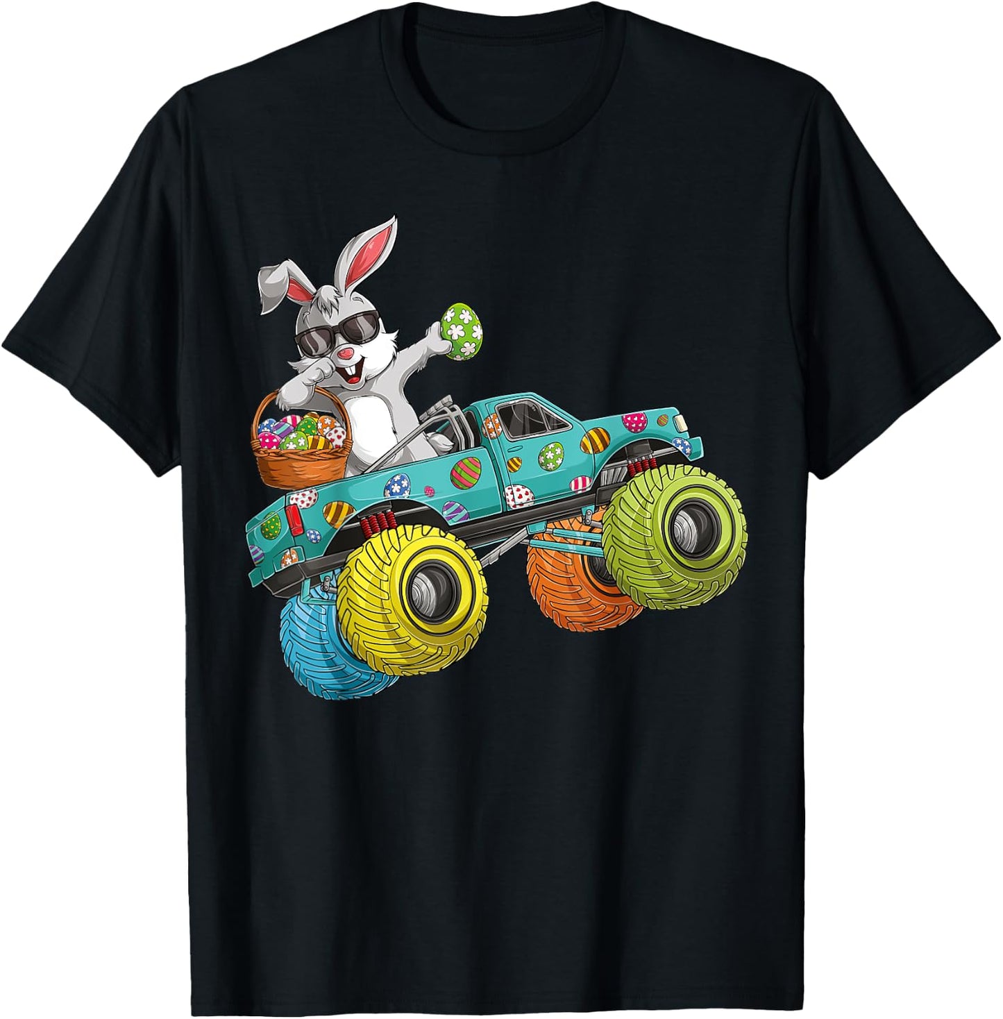 Dabbing Bunny Happy Easter Monster Truck Lovers Kids Boys T-Shirt - T-Shirt | Black