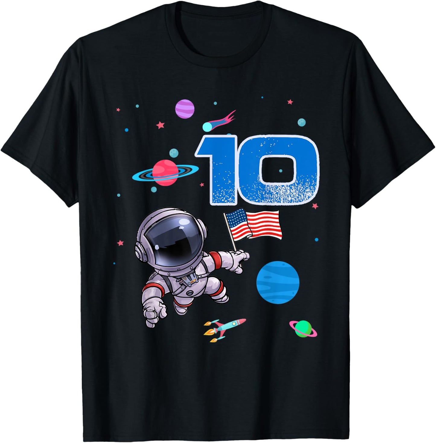 Astronaut Birthday Boy 10th Birthday 10 Years Old Space T-Shirt - T-Shirt | Black
