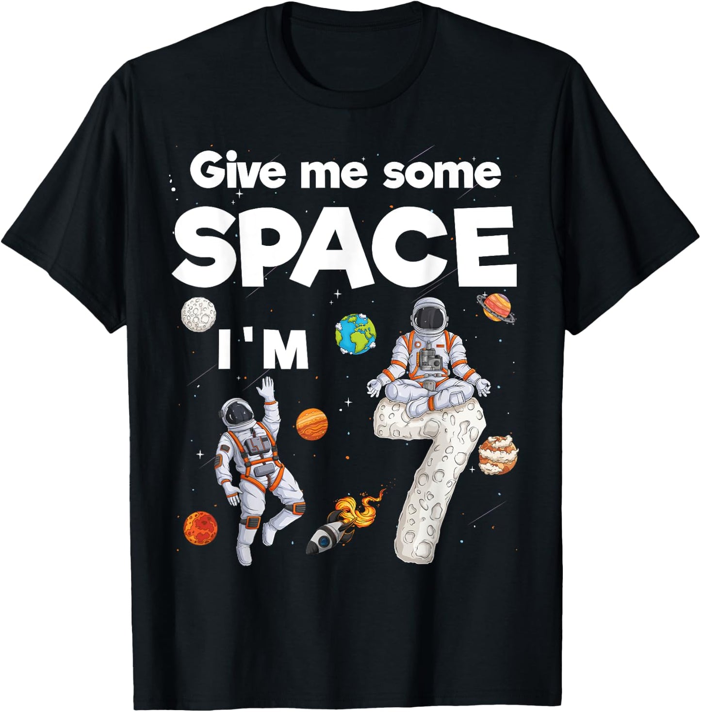 Outer Space Astronaut Planets Seven Year Old 7th Birthday T-Shirt - T-Shirt | Black