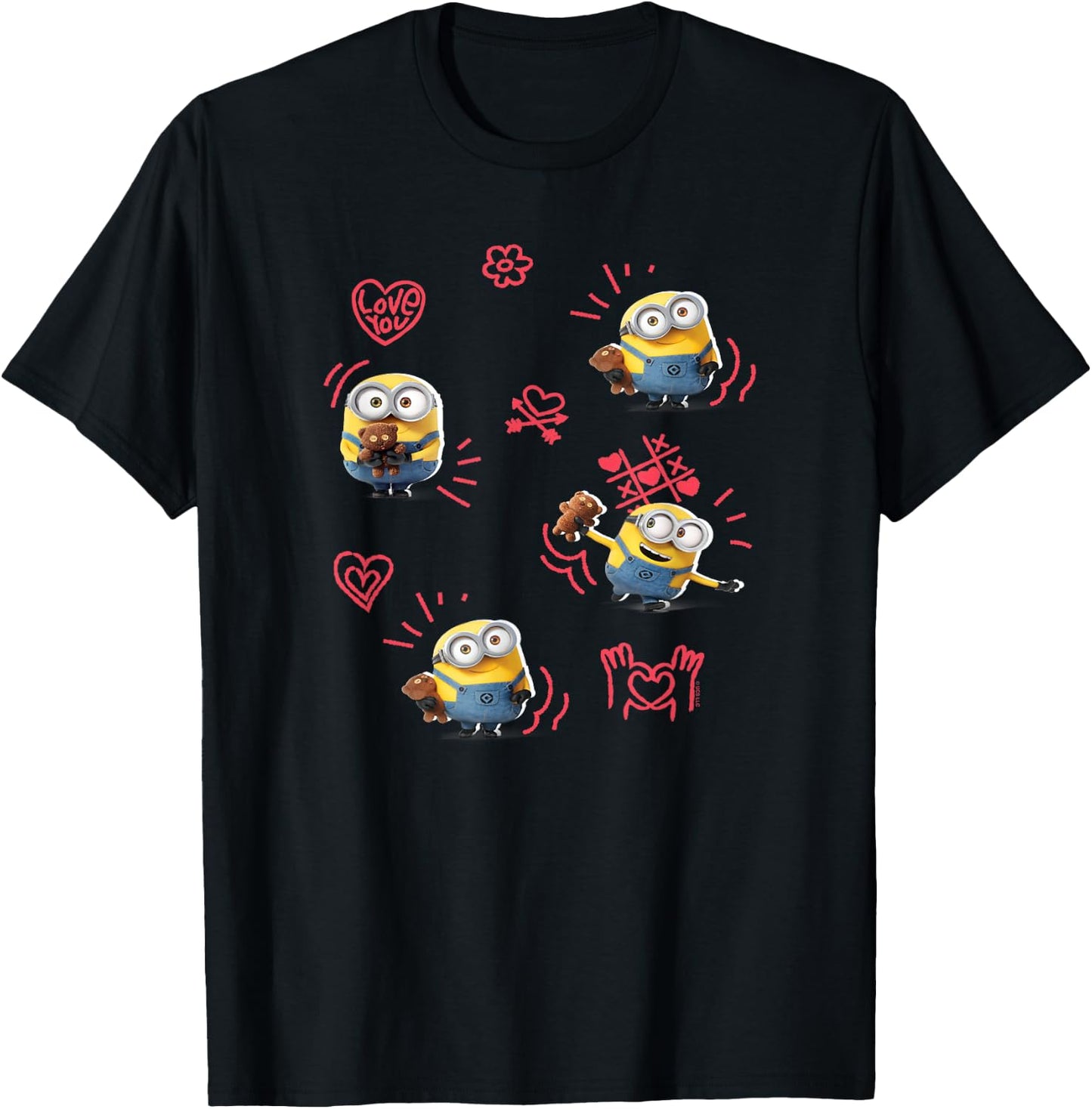 Minions Valentine's Day Bob and Teddy Bear Jumble T-Shirt - T-Shirt | Black