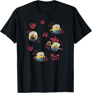 Minions Valentine's Day Bob and Teddy Bear Jumble T-Shirt - T-Shirt | Black