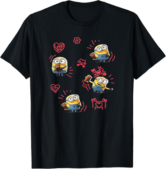 Minions Valentine's Day Bob and Teddy Bear Jumble T-Shirt - T-Shirt | Black