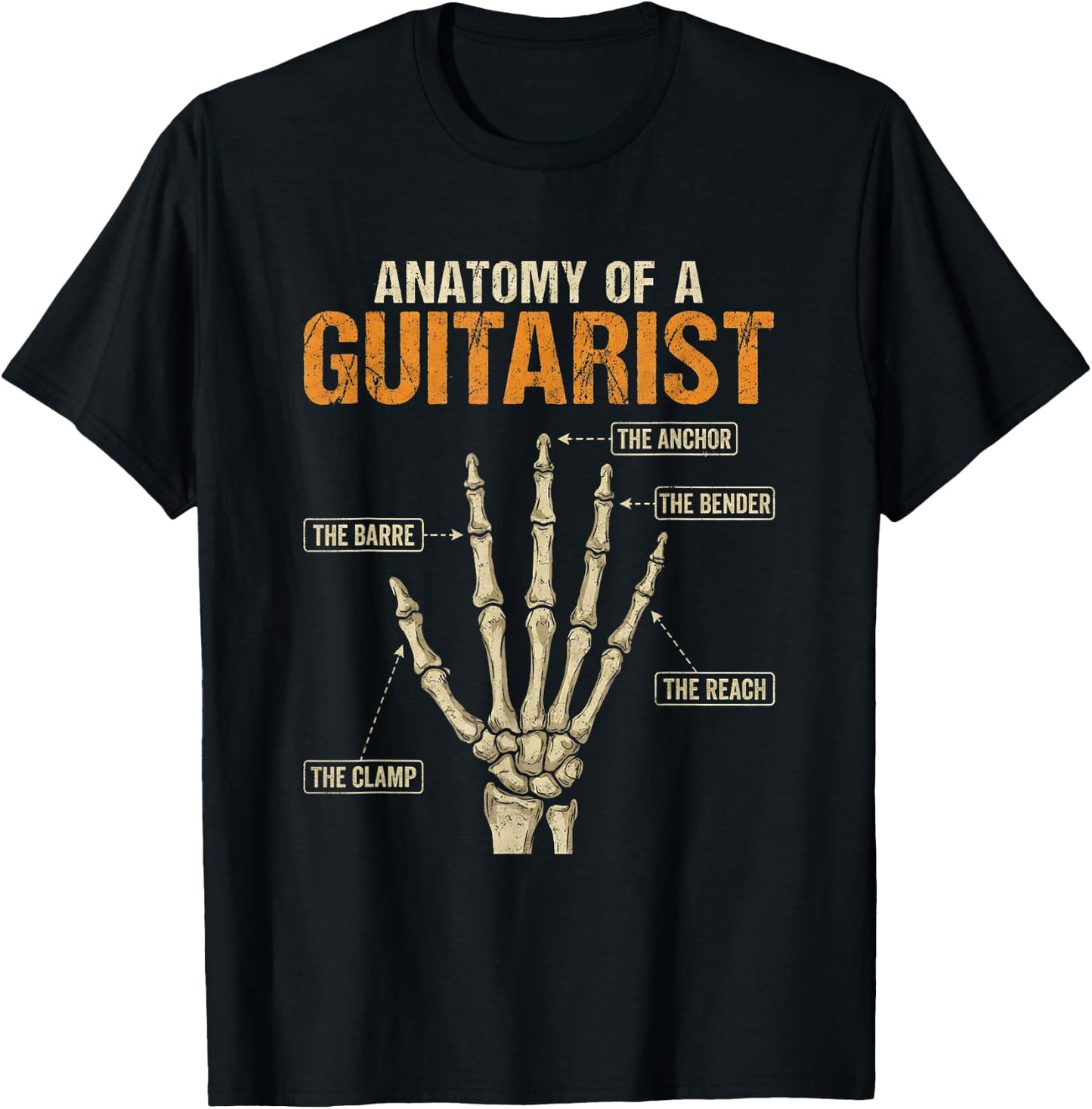 Anatomy of a Guitarist Fingers Hand Vintage Guitar Player T-Shirt - T-Shirt | Black