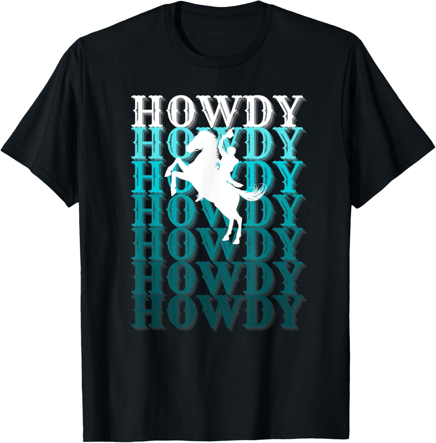 Fun Teal Country Boho Western Greetings Farm Fashion Horses T-Shirt - T-Shirt | Black