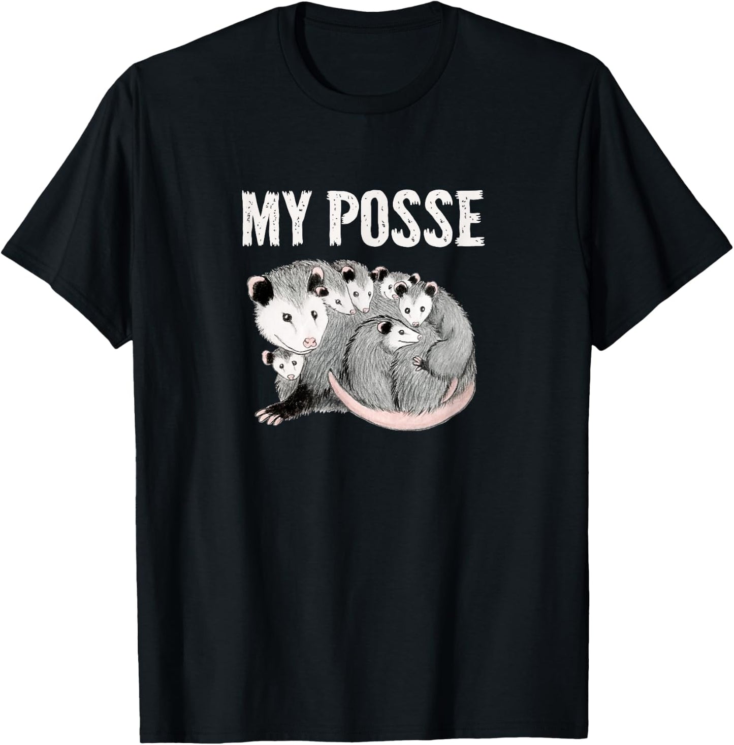 My Posse Funny Mom Opossum with Baby Possums T-Shirt - T-Shirt | Black