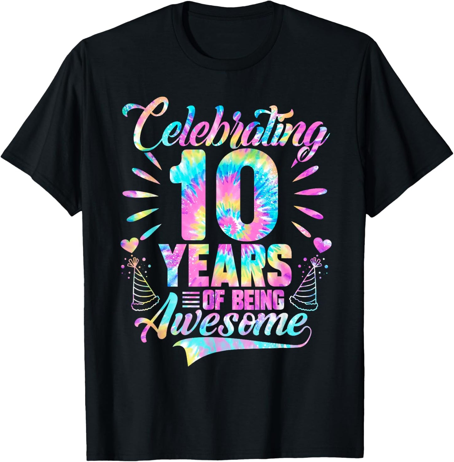Celebrating 10 Year Of Being Awesome With Tie-dye Graphic T-Shirt - T-Shirt | Black