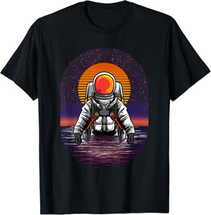 Astronaut Rising from The Sea Ocean Sunset Space Science T-Shirt - T-Shirt | Black