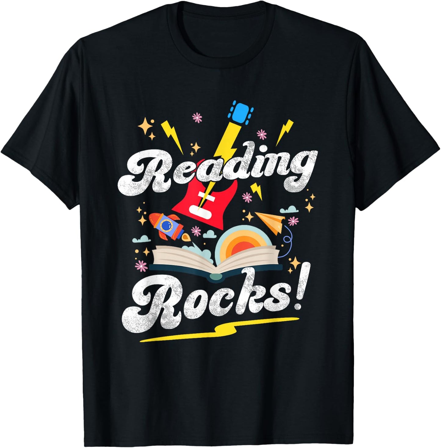 Reading Rocks Funny Quotes for National Reading Month 2024 T-Shirt - T-Shirt | Black