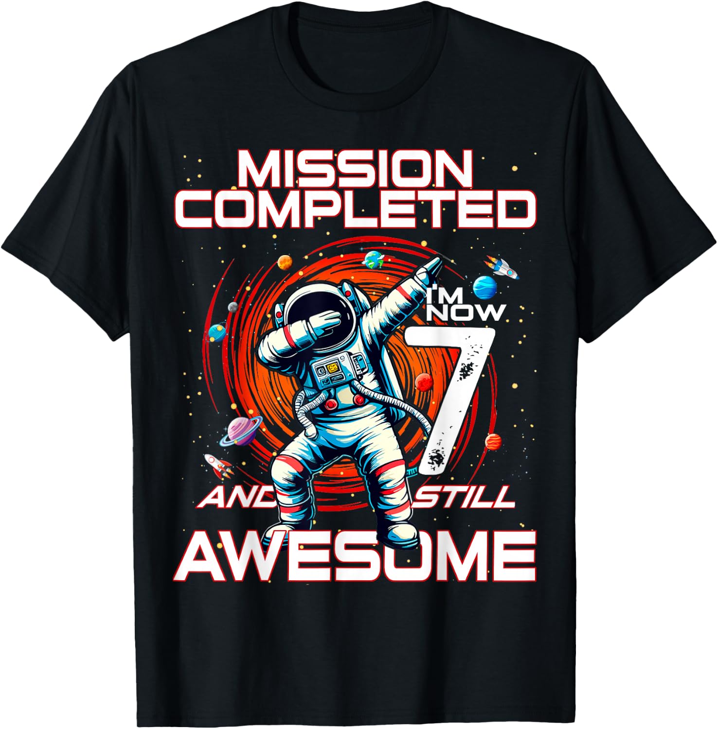 7th Birthday Astronaut Astronomy 7th Year Old Birthday T-Shirt - T-Shirt | Black