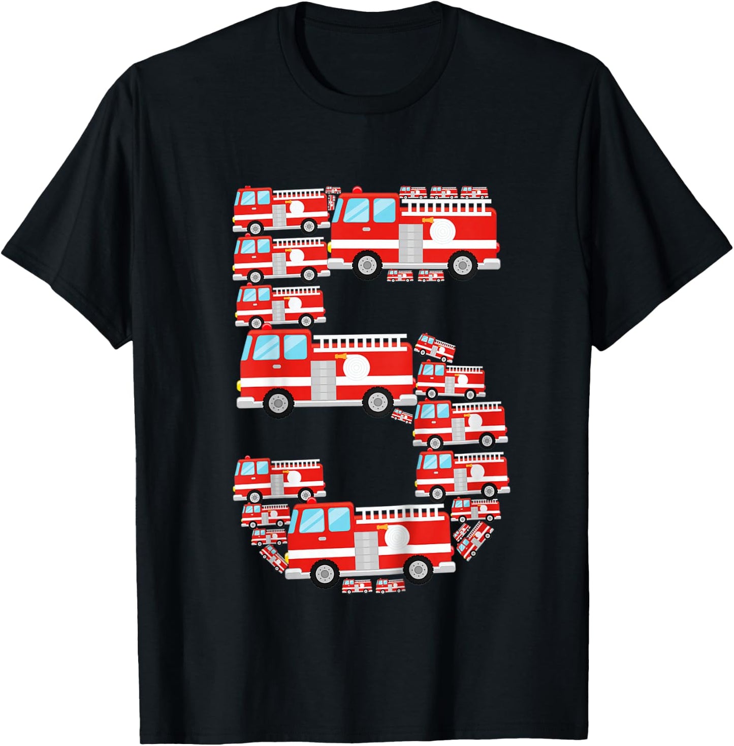 Kids Fire Truck 5th Birthday Boy 5 Year Old Toddler Firefighter T-Shirt - T-Shirt | Black