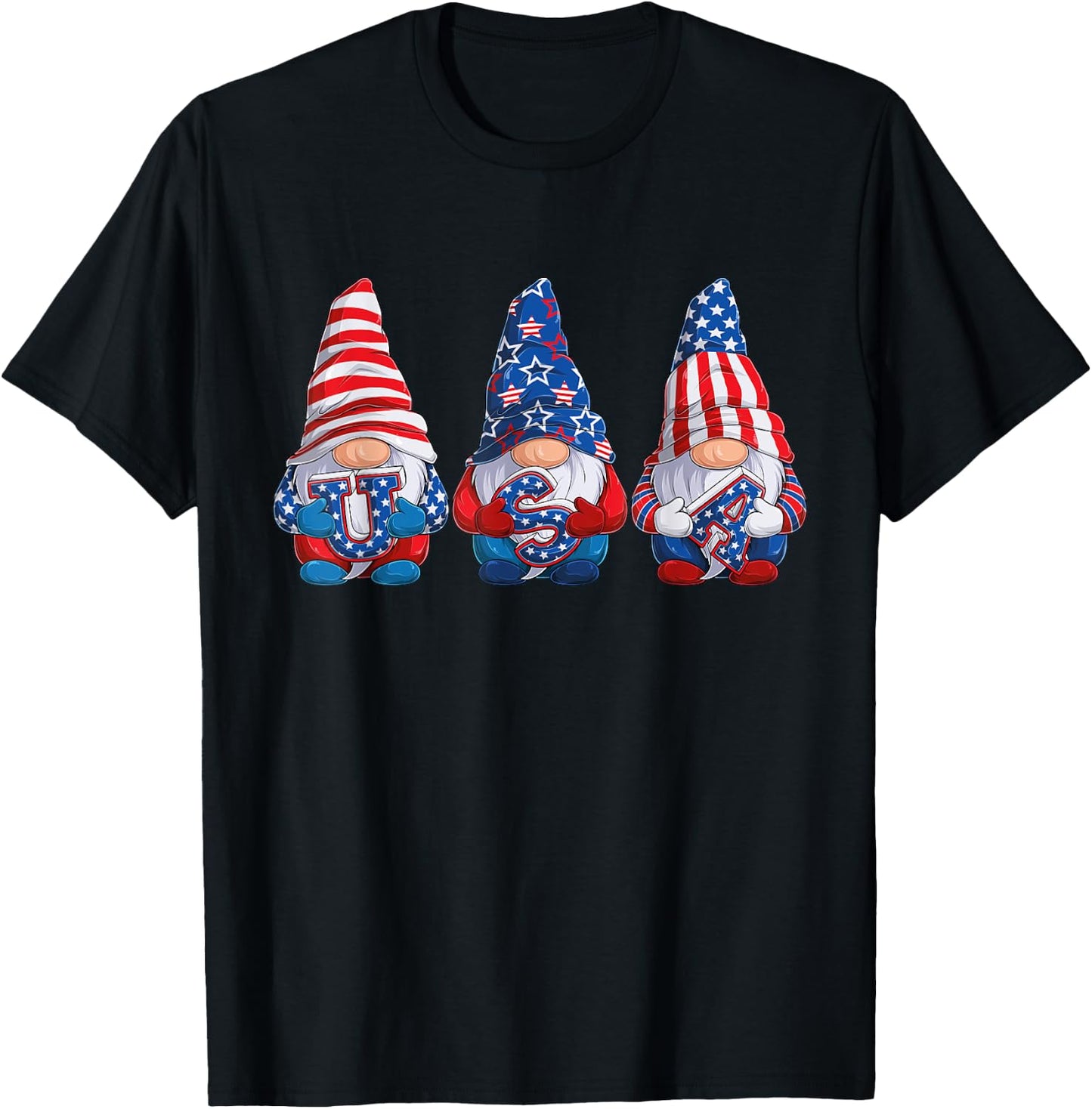 Gnomes 4th Of July Patriotic Gnome USA Flag Independence Day T-Shirt - T-Shirt | Black