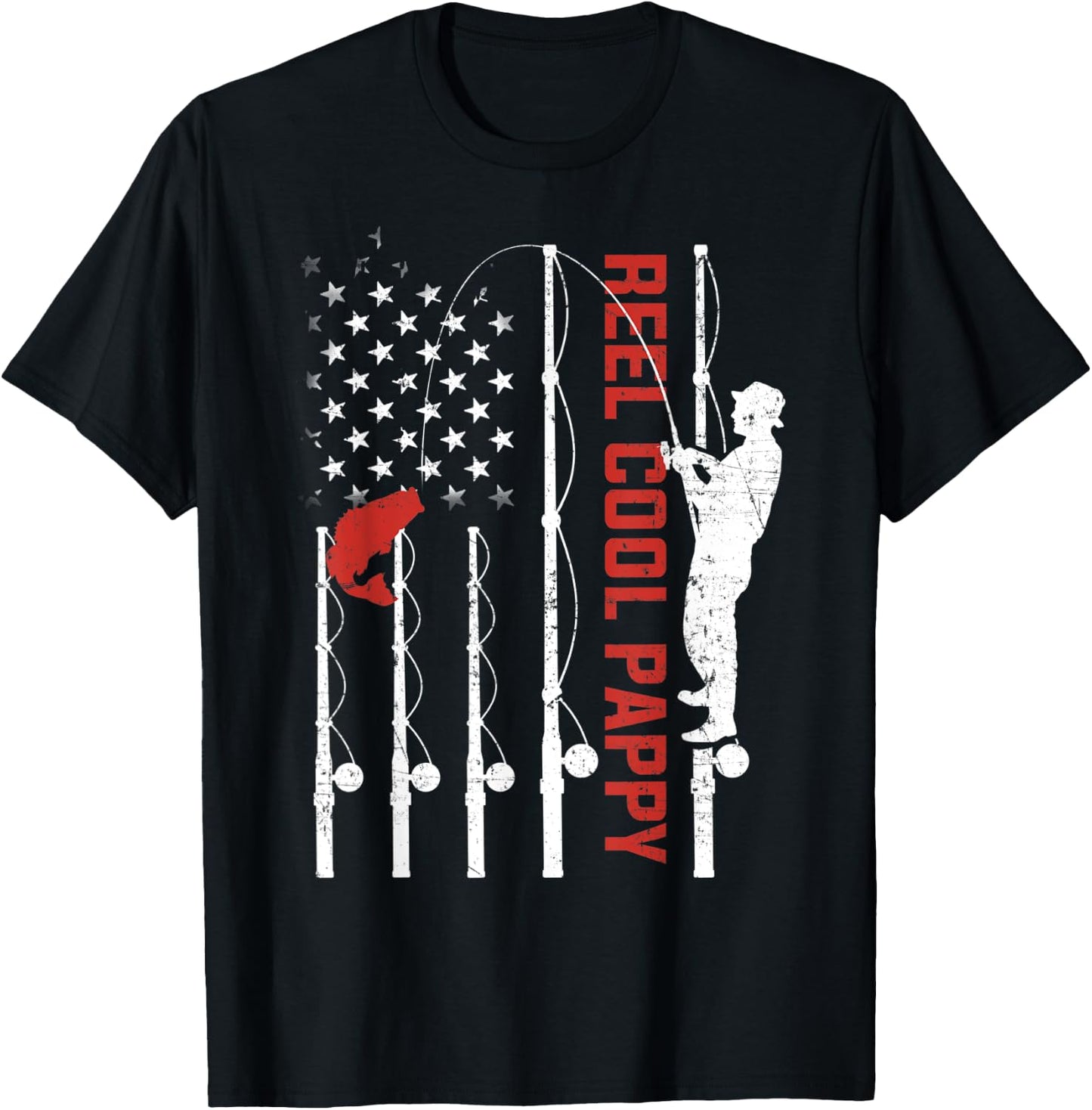 Reel Cool Pappy American Flag Fish Fishing Fathers Day Men T-Shirt - T-Shirt | Black
