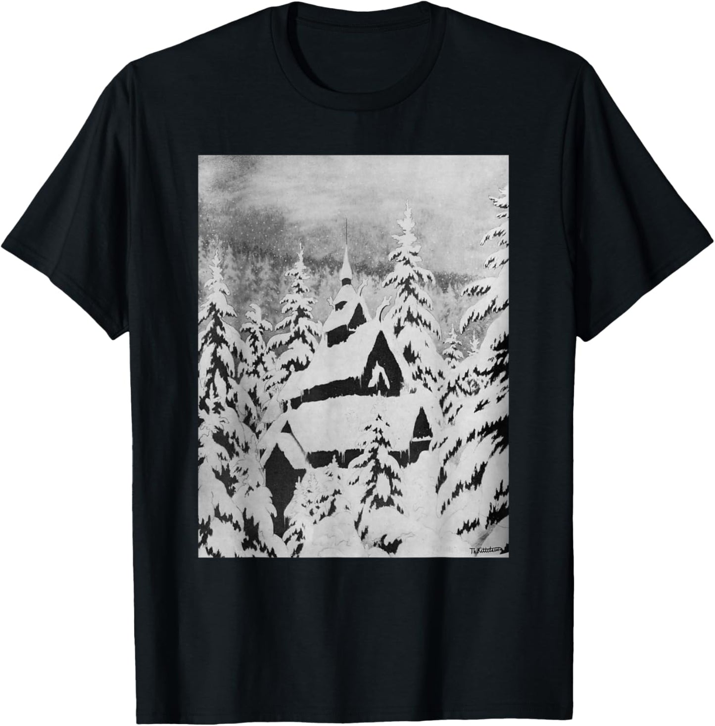 Stave Church in the Snow Theodor Kittelsen Romanticism Art T-Shirt - T-Shirt | Black