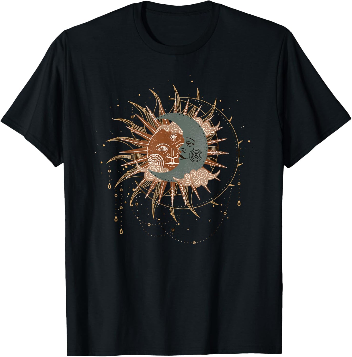 Sun and Moon Celestial Boho Mystical Hippie 90s T-Shirt - T-Shirt | Black