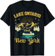 Summer Vacation Retro Mountain New York Ontario Lake Men Women Kids T-Shirt - T-Shirt | Black