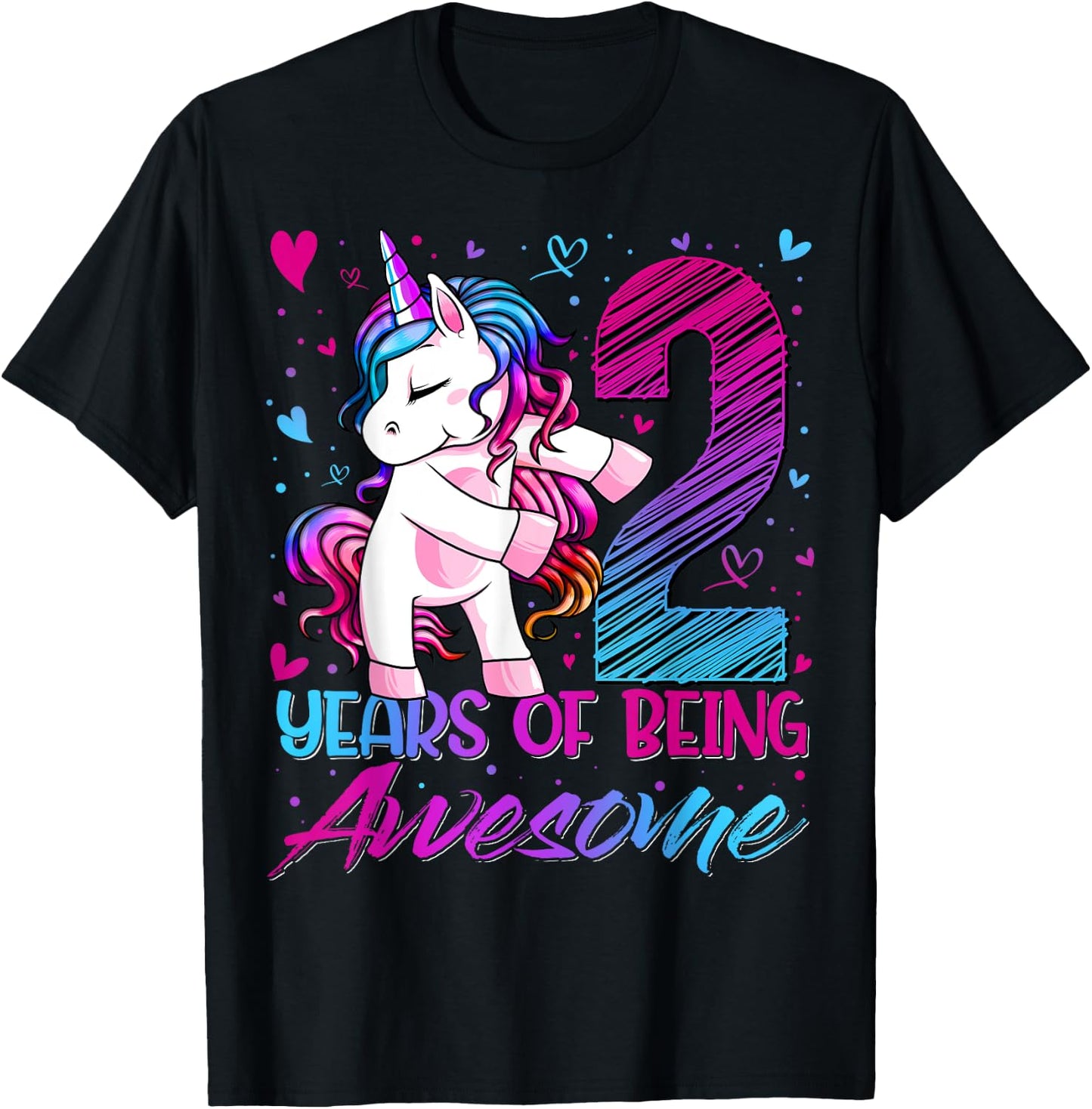 2 Year Old Gifts Unicorn Flossing 2nd Birthday Girl Party T-Shirt - T-Shirt | Black