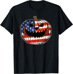 Patriotic America USA Flag Pumpkin Halloween T-Shirt - T-Shirt | Black