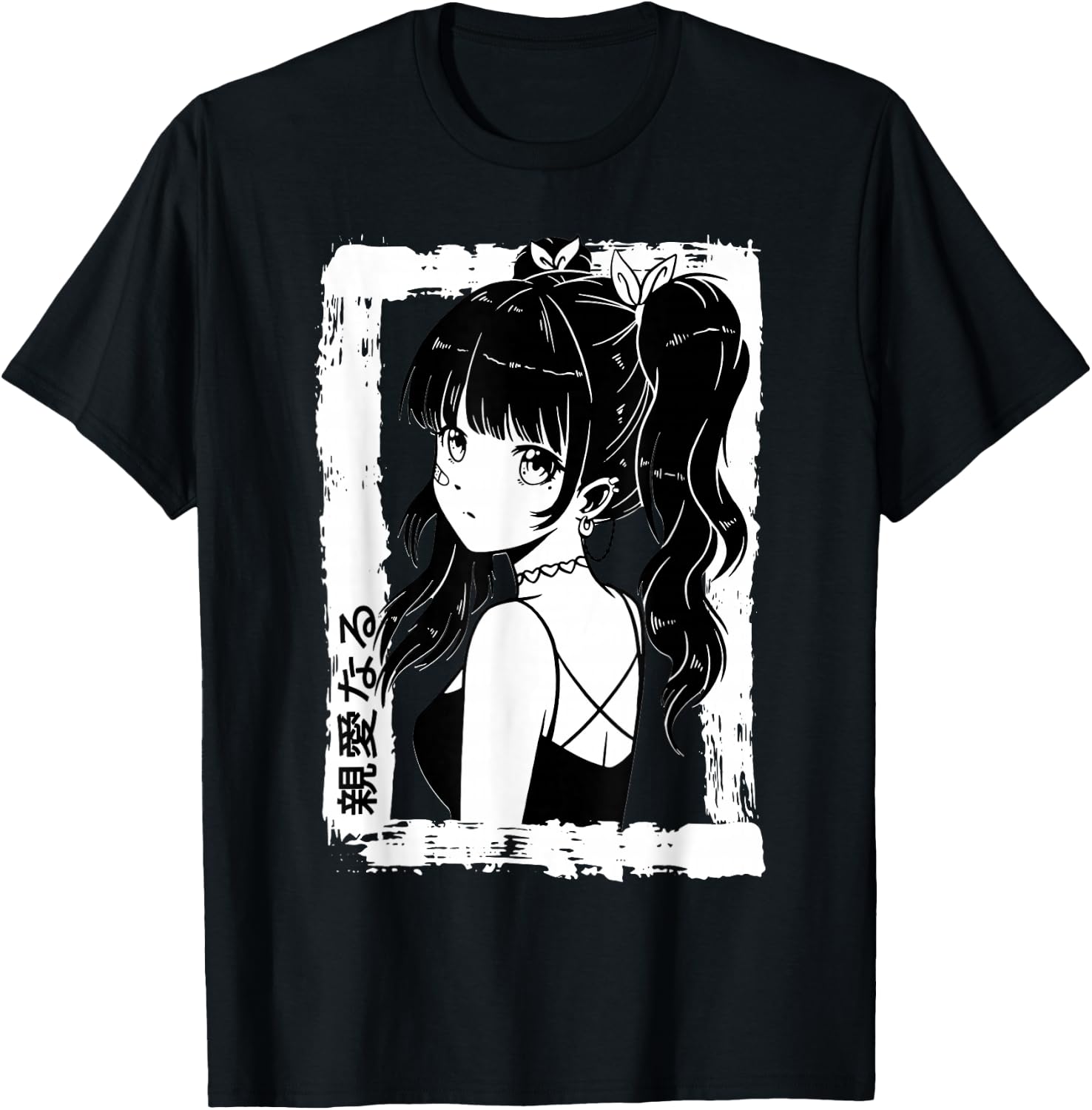 Anime Goth Girl Otaku Japanese Aesthetic Vaporwave Anime T-Shirt - T-Shirt | Black