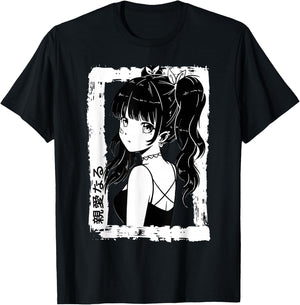 Anime Goth Girl Otaku Japanese Aesthetic Vaporwave Anime T-Shirt - T-Shirt | Black