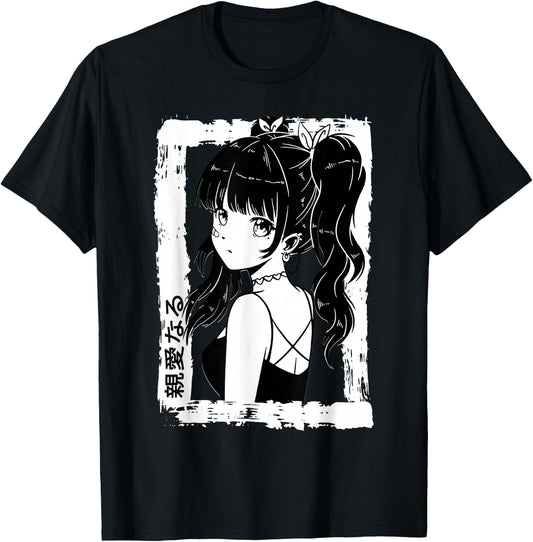 Anime Goth Girl Otaku Japanese Aesthetic Vaporwave Anime T-Shirt - T-Shirt | Black