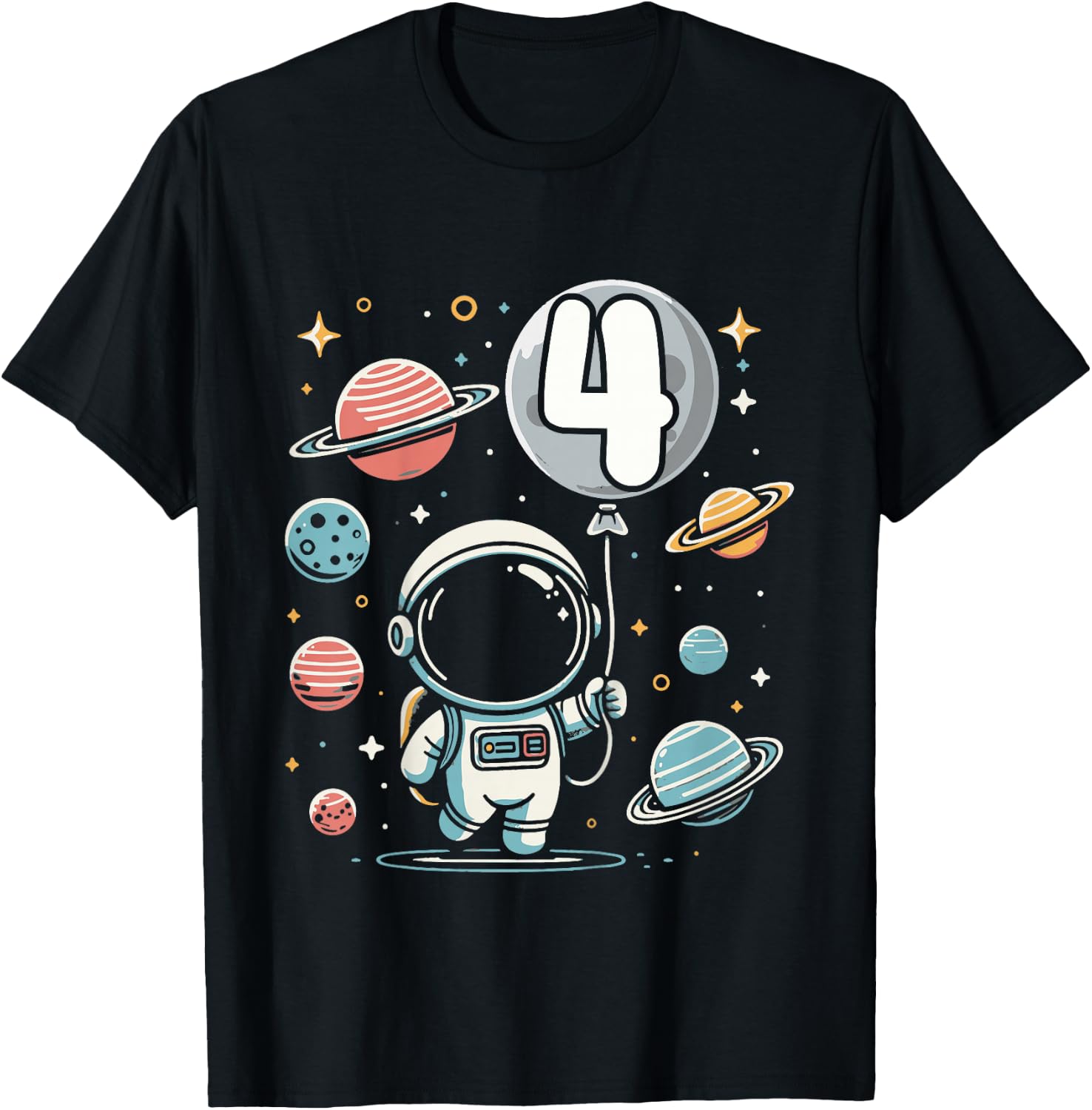 4th Birthday Astronaut Space Planet 4 Years Old T-Shirt - T-Shirt | Black