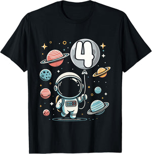 4th Birthday Astronaut Space Planet 4 Years Old T-Shirt - T-Shirt | Black