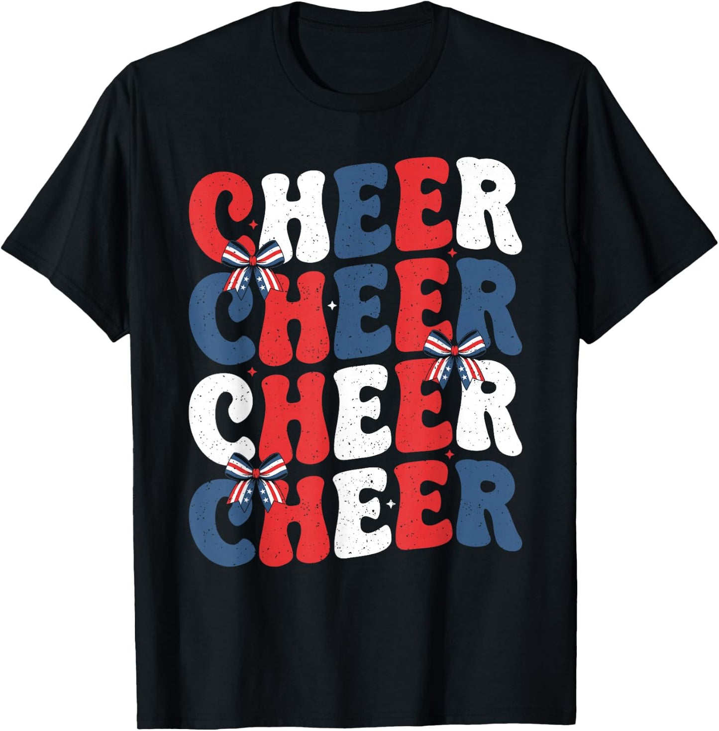Cheerleader 4th of July Bow Patriotic Cheer USA Bow T-Shirt - T-Shirt | Black